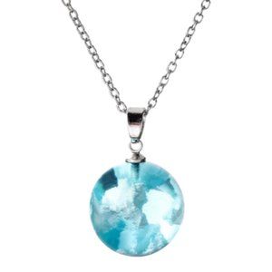 Polyresin Blue Cloud Crystal Ball Pendant Necklace NWOT